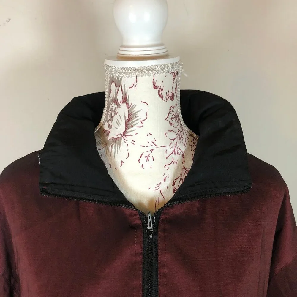 Vintage Reversible Zip-Up Coat — Burgundy & Black, Classic Minimalist Style